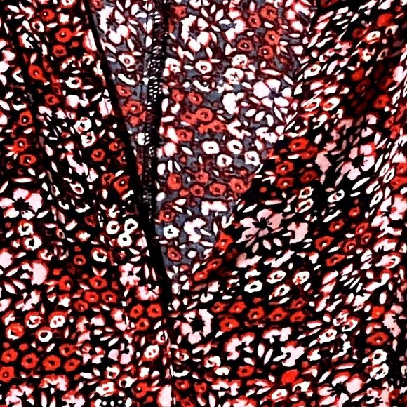 Abound women’s size M navy floral long sleeve split neck ruffled collar top - Picture 2 of 7